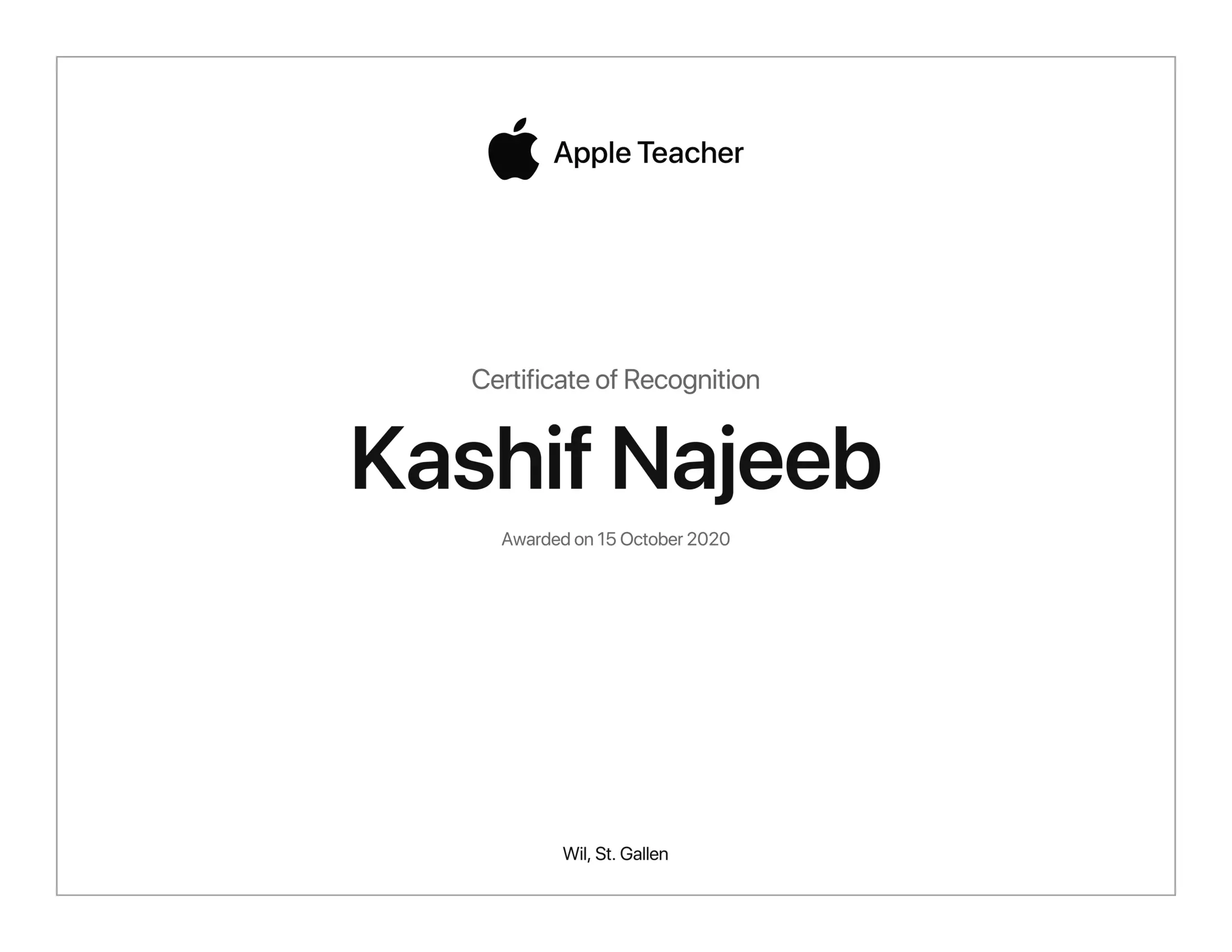 Apple Teacher Certificate