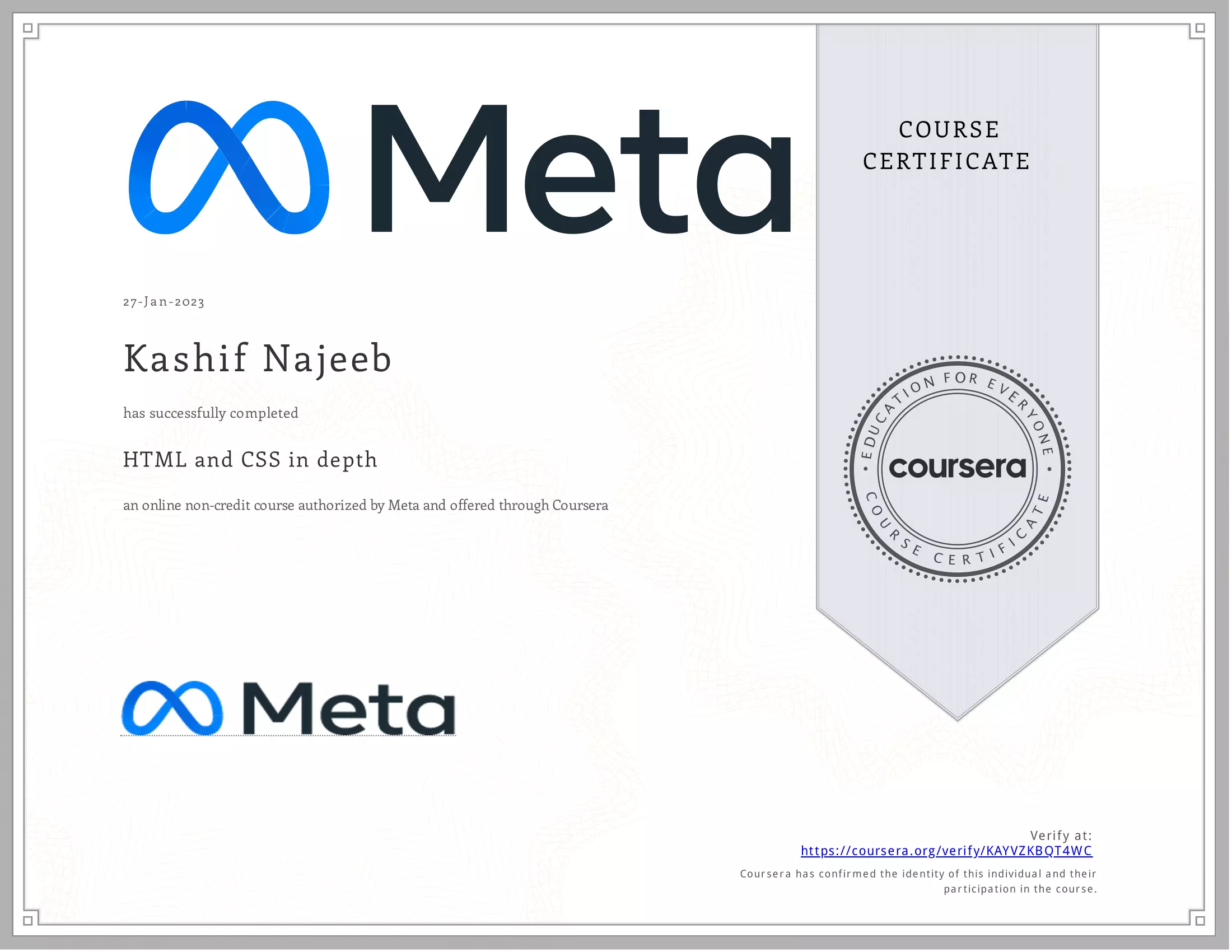 HTML and CSS in depth Meta Certificate