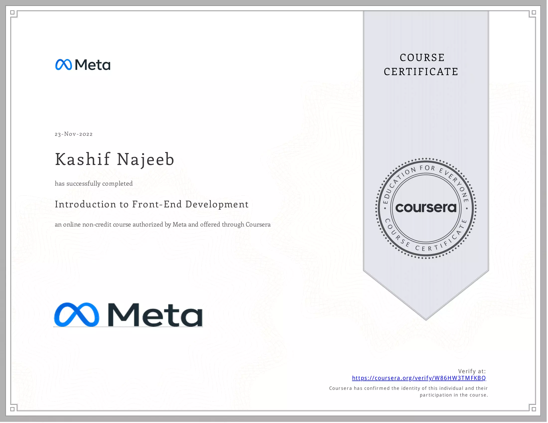 Introduction to Front-End Development Meta Certificate