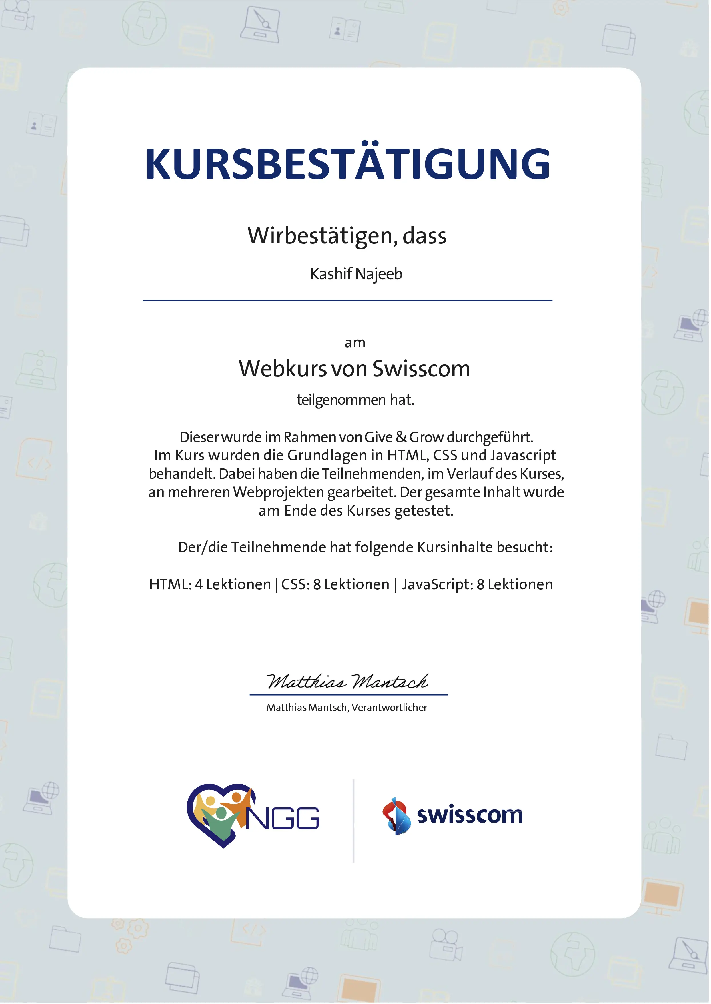 Swisscom NGG Web Development Certificate