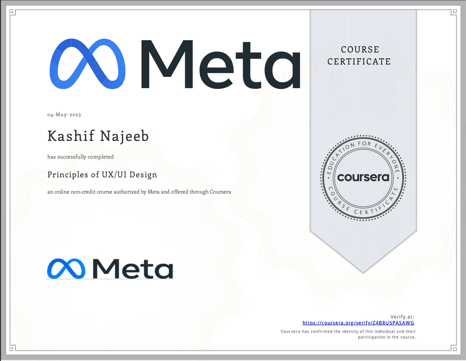 Principles of UX/UI Design Meta Certificate