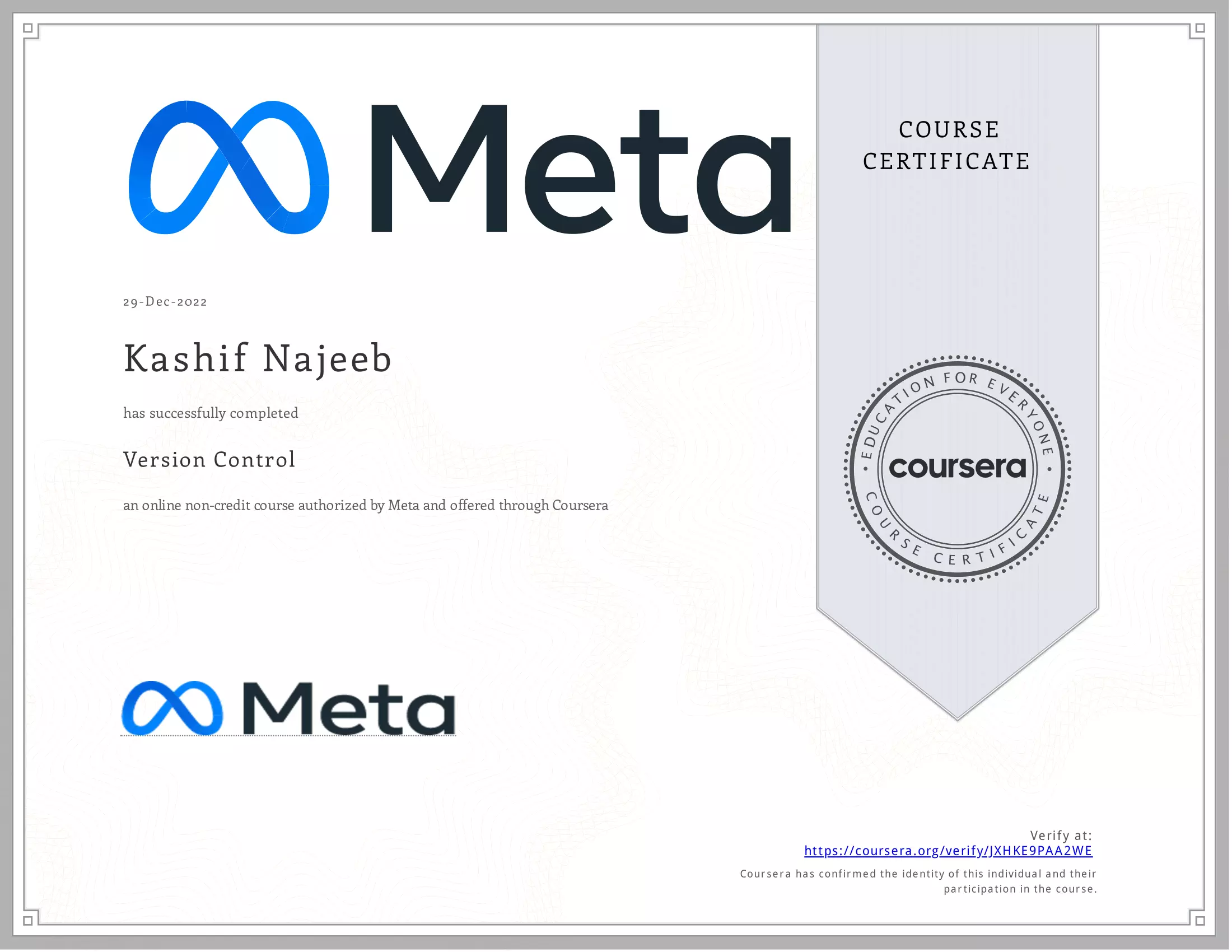 Version Control Meta Certificate